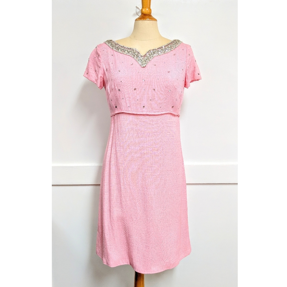Vintage 1950's Pink dress with Rhinestones Medium